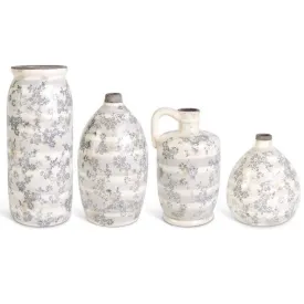 12" Ceramic Cream Crackle with Gray Floral Vase