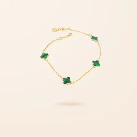 14K Gold Malachite Clover Bracelet