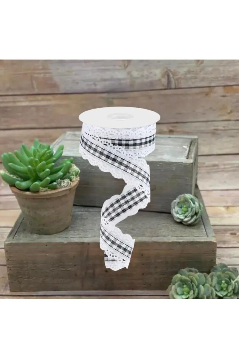 1.5" Scalloped Edge Gingham Ribbon: White (10 Yard)