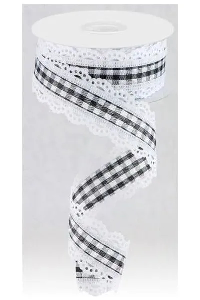 1.5" Scalloped Edge Gingham Ribbon: White (10 Yard)