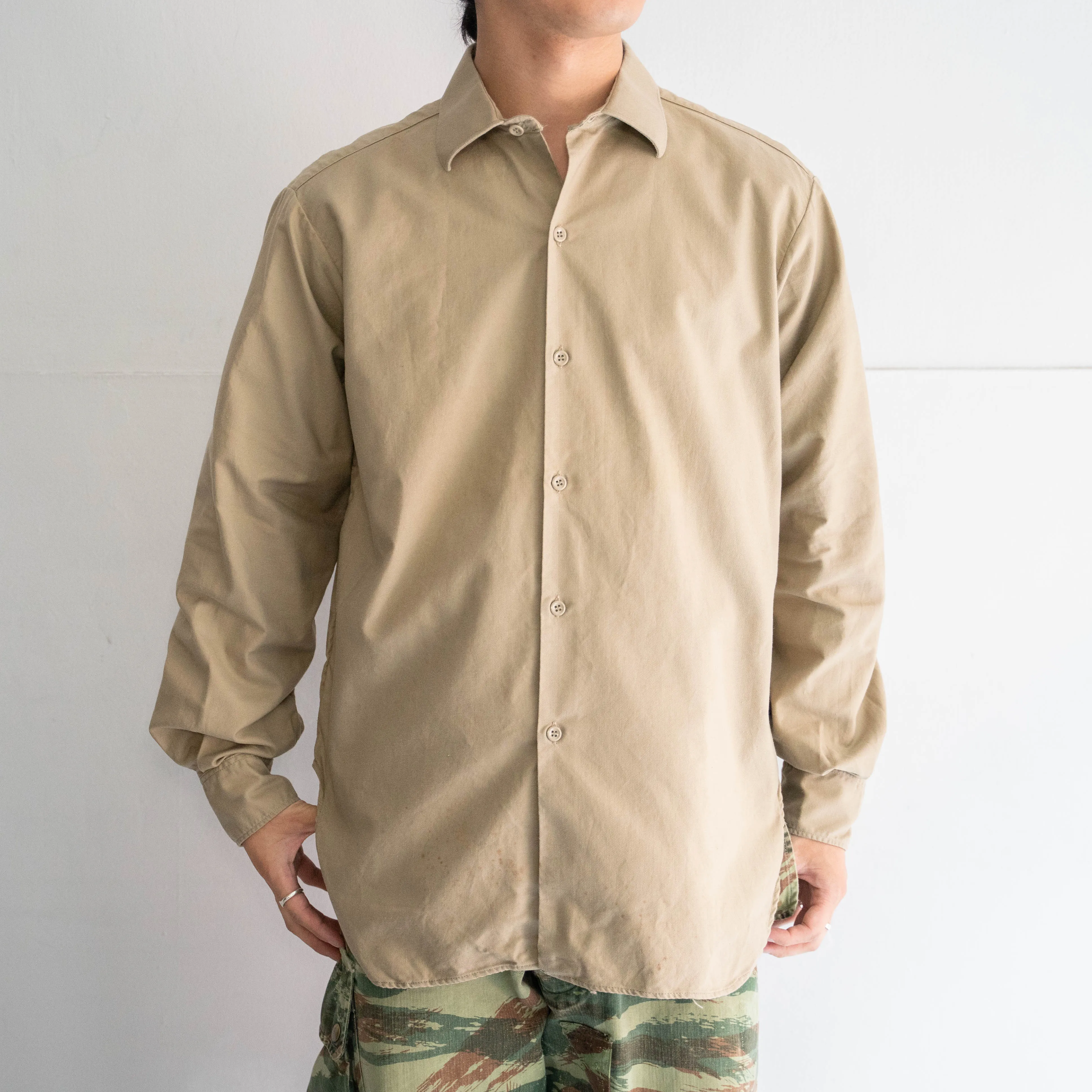 1960-70s French military basic chino shirt 'dead stock' -1 wash-