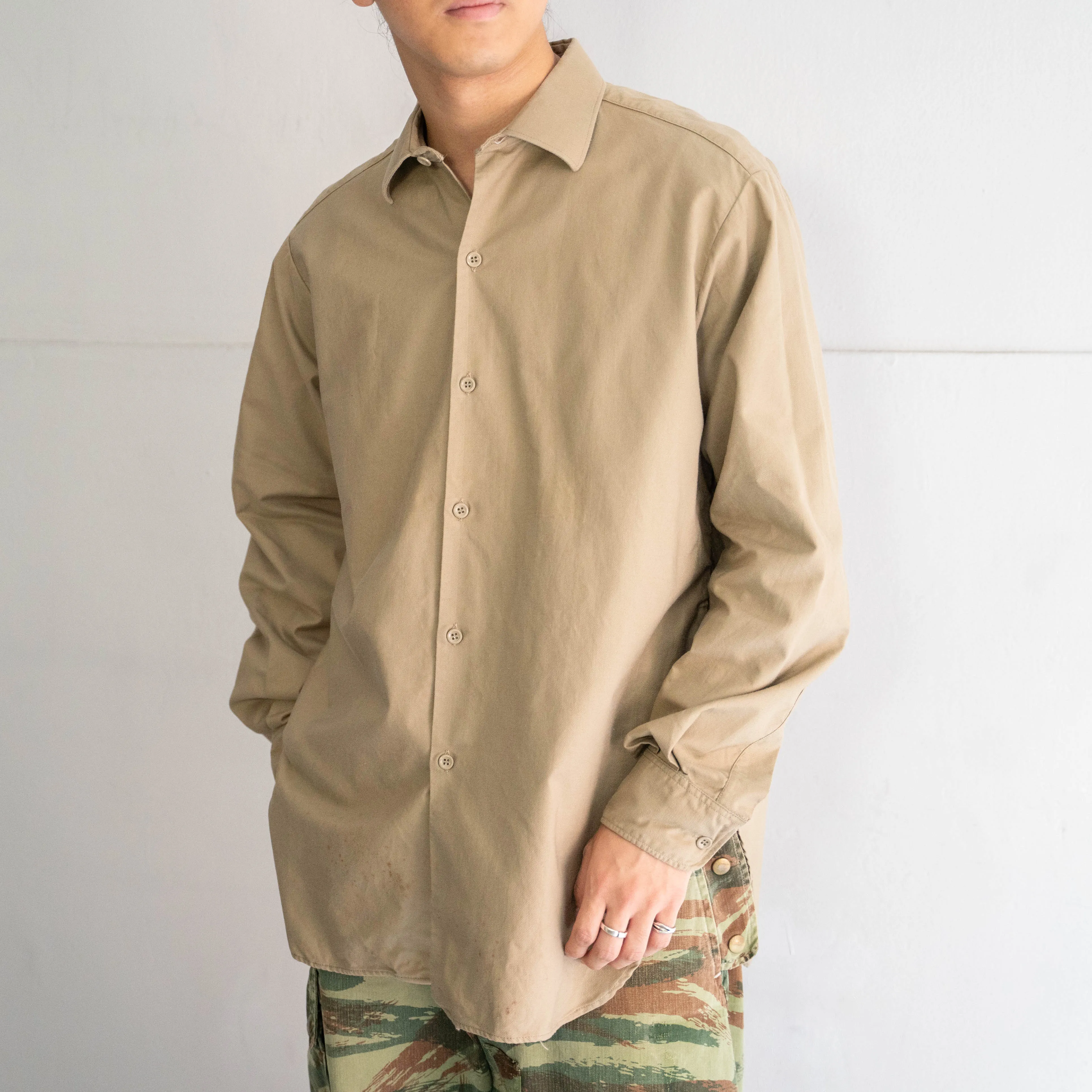 1960-70s French military basic chino shirt 'dead stock' -1 wash-