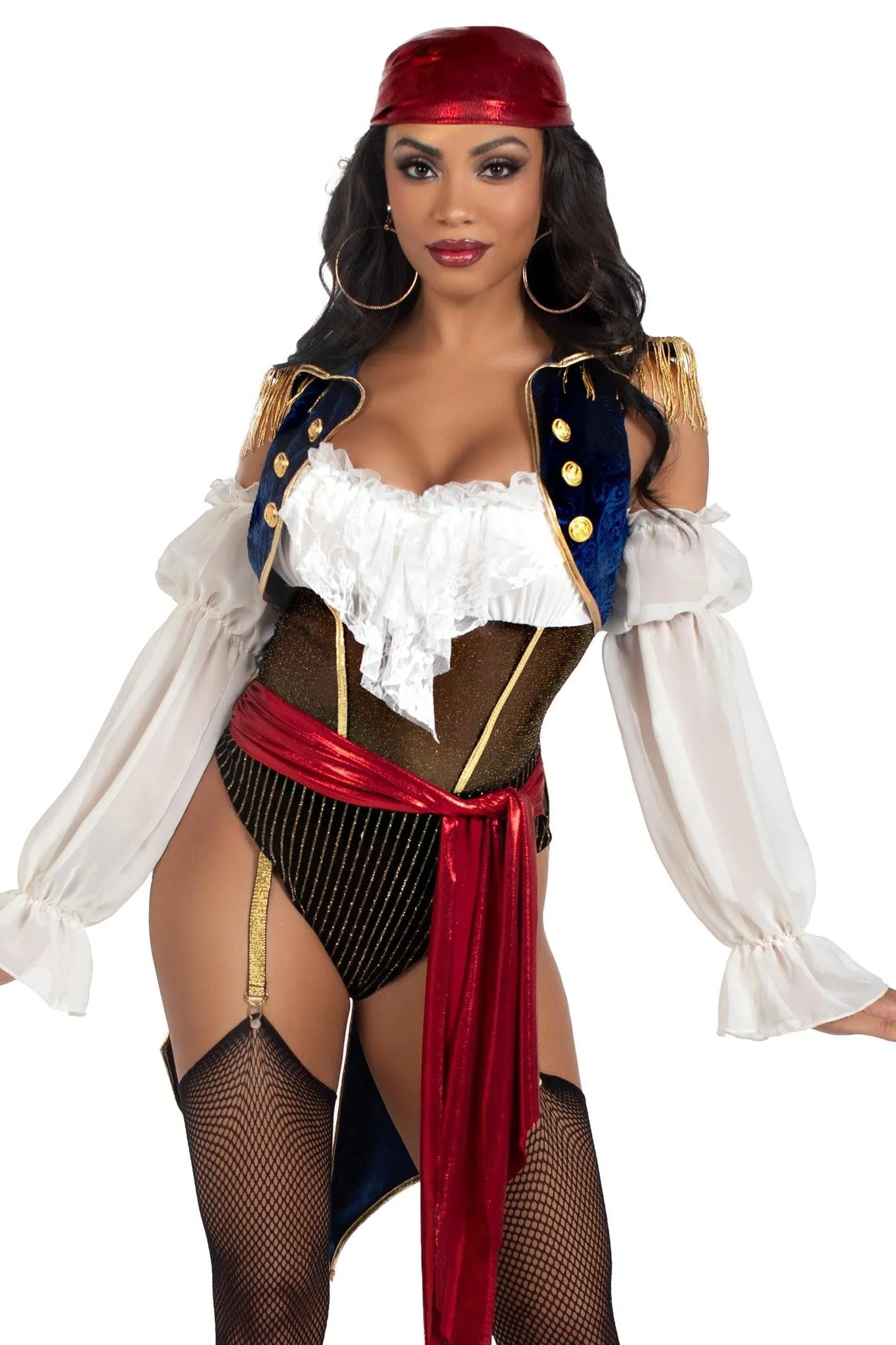 2 Piece Buccaneer Beauty W/Garter Bodysuit, Velvet Brocade Tail Coat
