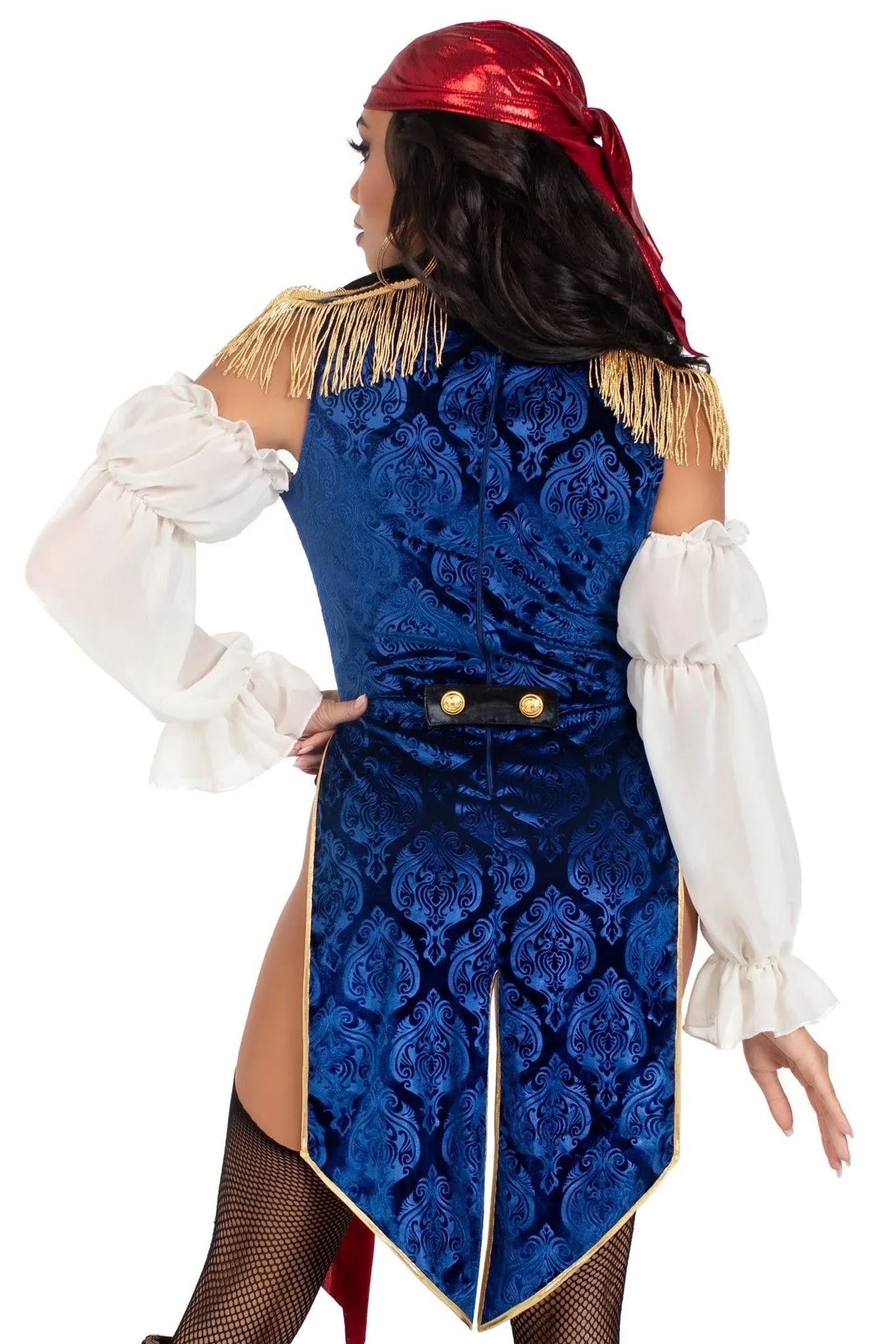 2 Piece Buccaneer Beauty W/Garter Bodysuit, Velvet Brocade Tail Coat