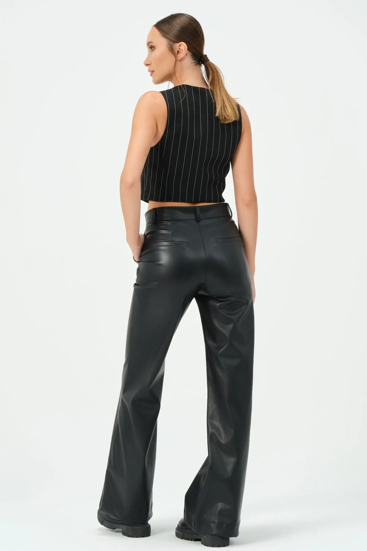 219-Devil Flare Leg Pants Black