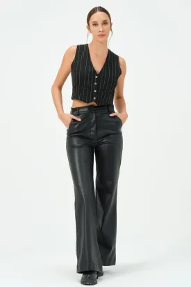 219-Devil Flare Leg Pants Black