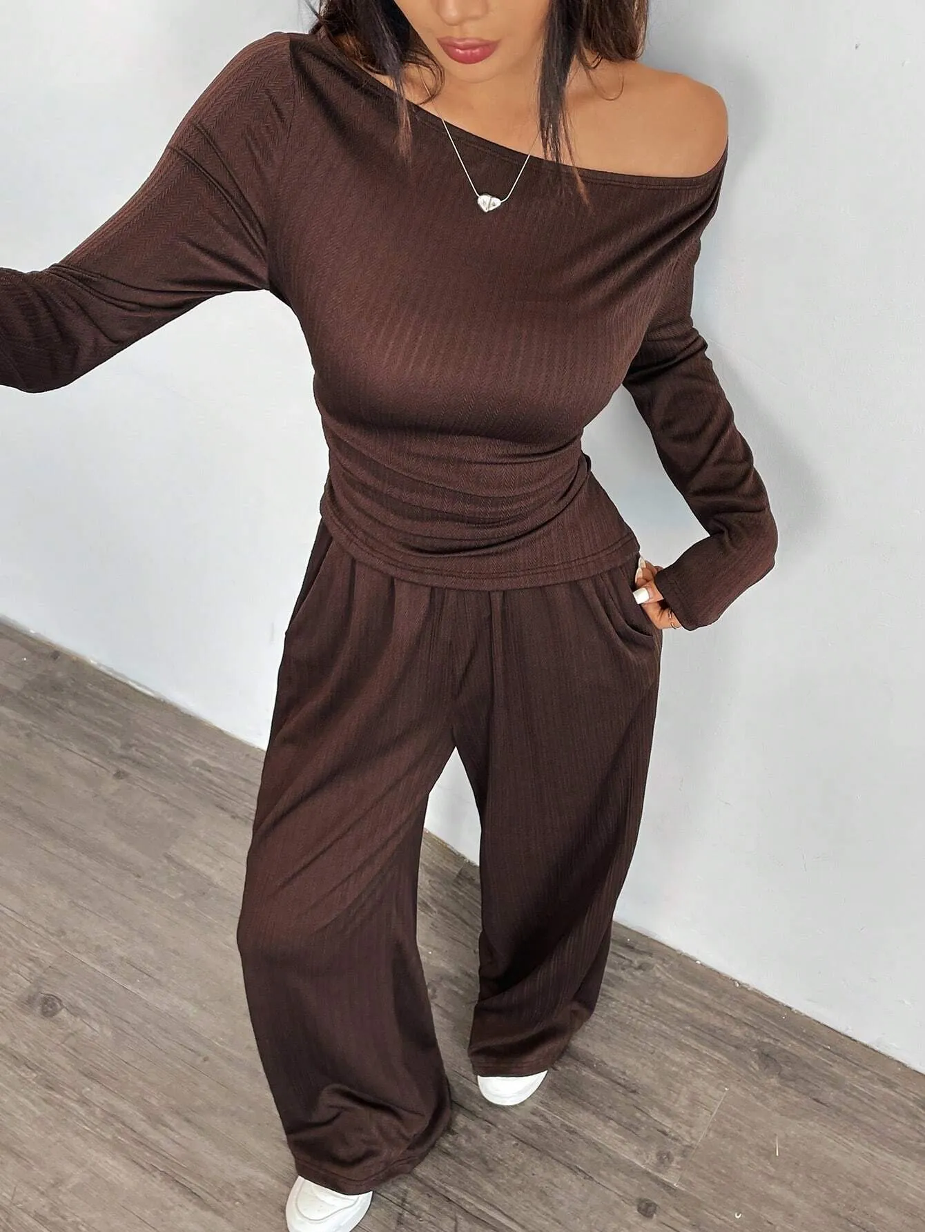 2pcs 2024 Autumn New Loose Feel Women Wide Leg Pants Set, Soft Comfy EU-US Style Slimming Asymmetrical Suit