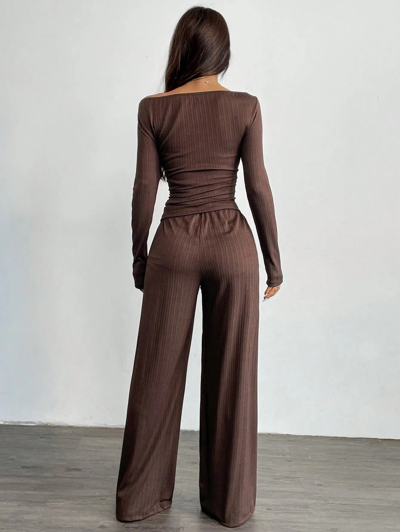 2pcs 2024 Autumn New Loose Feel Women Wide Leg Pants Set, Soft Comfy EU-US Style Slimming Asymmetrical Suit