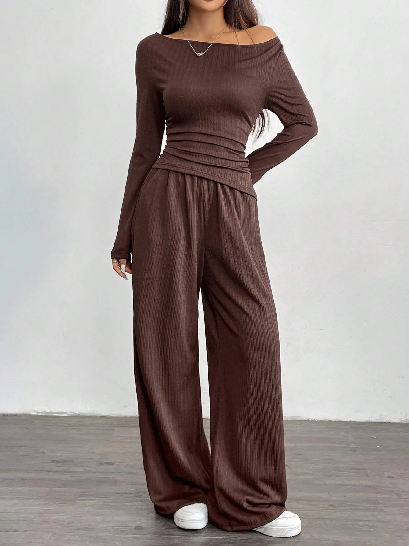 2pcs 2024 Autumn New Loose Feel Women Wide Leg Pants Set, Soft Comfy EU-US Style Slimming Asymmetrical Suit