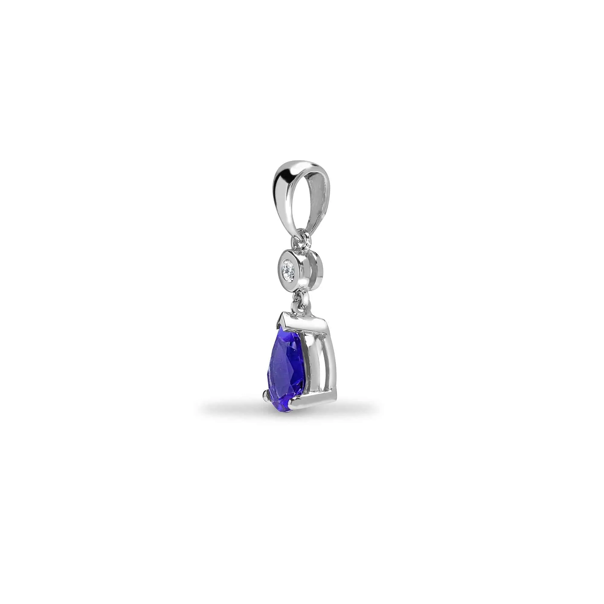 9ct White Diamonds -4pts Sapphire -90pts Drop Pendant
