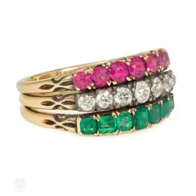 Antique emerald, diamond, and ruby harem ring