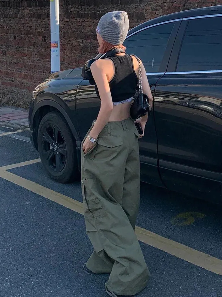 Army Green Low Rise Parachute Women Cyber Y2K Vintage Joggers Pant