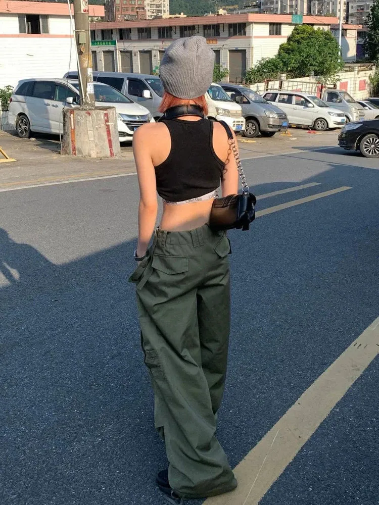 Army Green Low Rise Parachute Women Cyber Y2K Vintage Joggers Pant