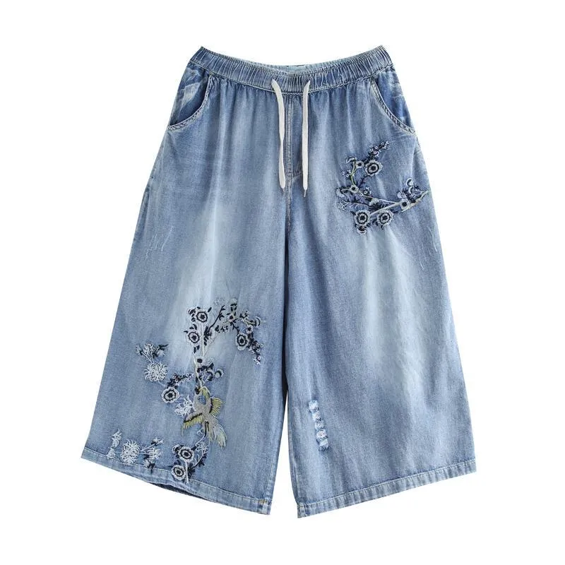 BABAKUD Vintage Embroidery Loose Washed Wide Leg Pants