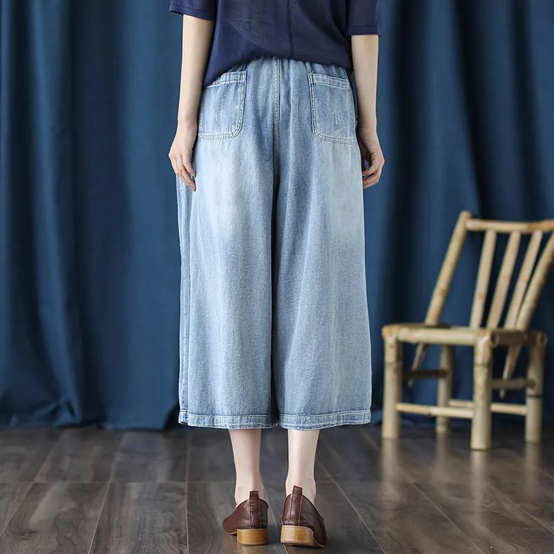BABAKUD Vintage Embroidery Loose Washed Wide Leg Pants