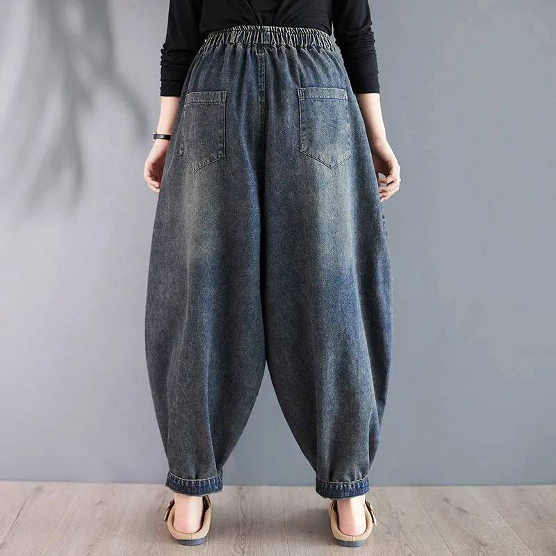 Babakud Women Autumn Retro Denim Loose Harem Pants