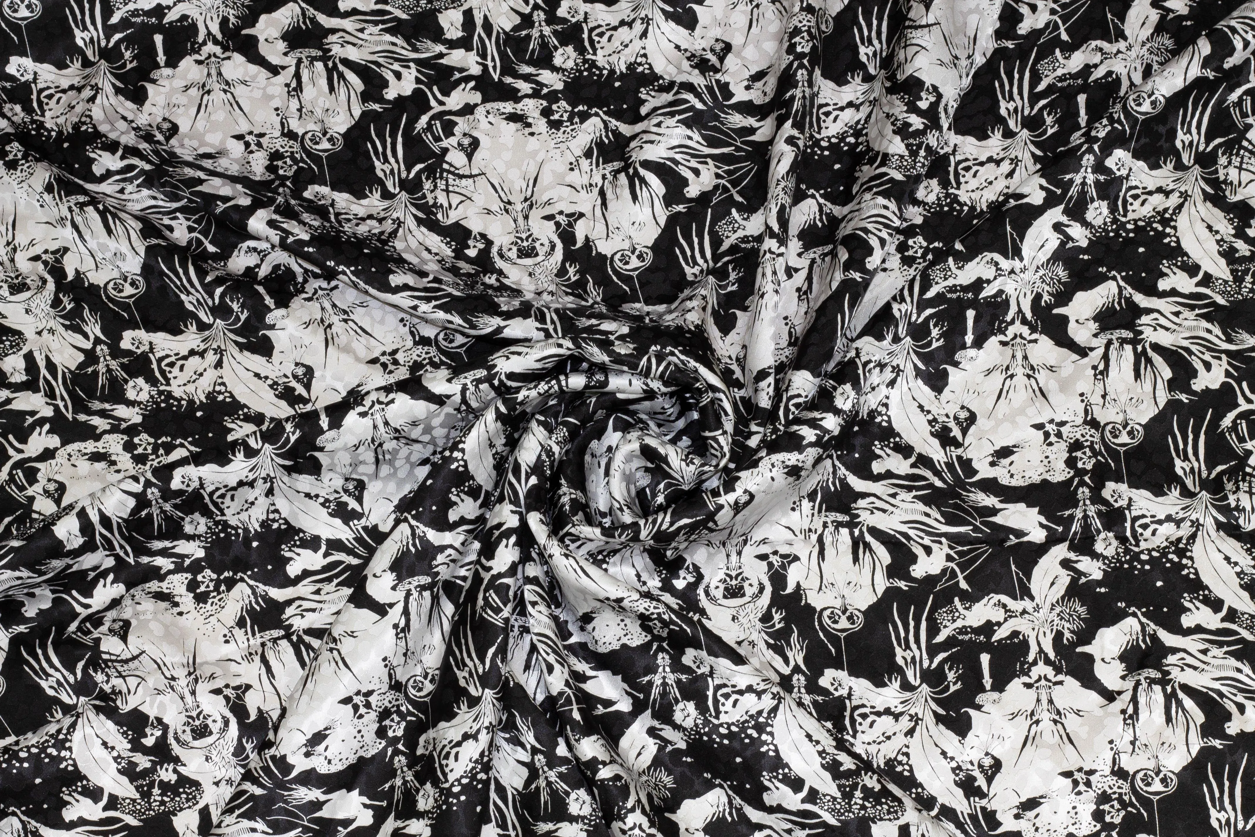 Black and White Spooky Silk Charmeuse