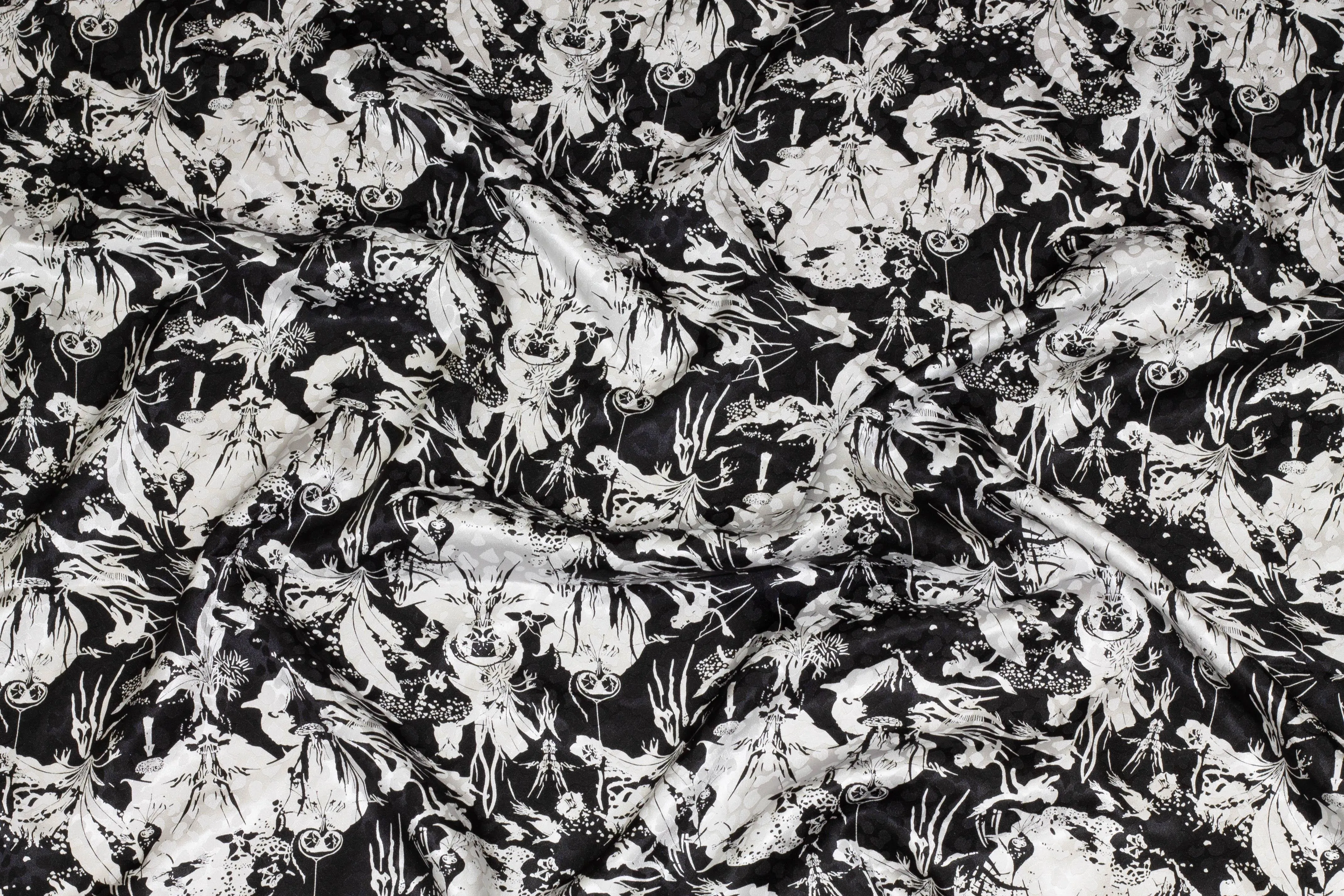 Black and White Spooky Silk Charmeuse