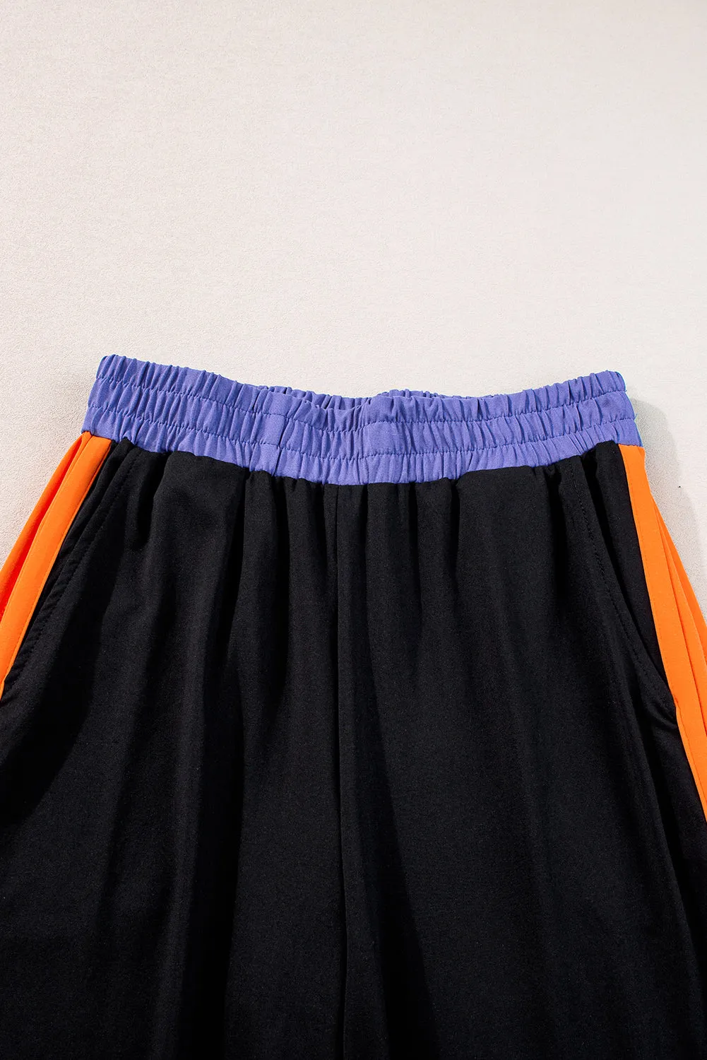 Black Colorblock Cap Sleeve Tee and Wide Leg Pants Set
