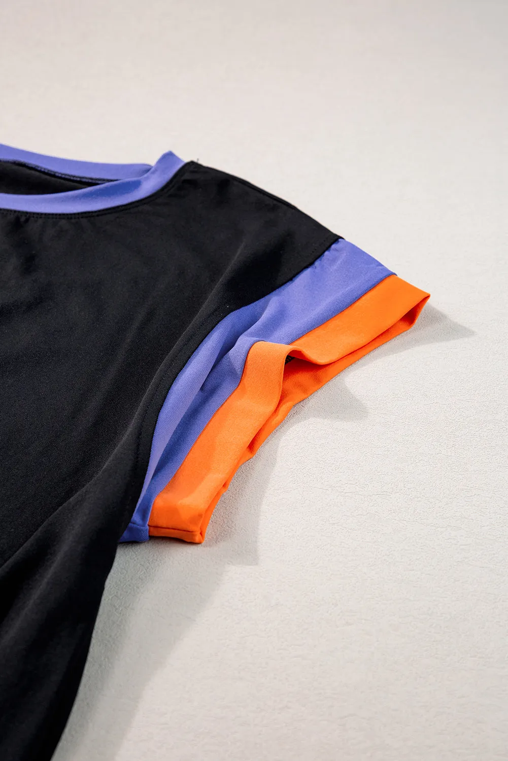 Black Colorblock Cap Sleeve Tee and Wide Leg Pants Set