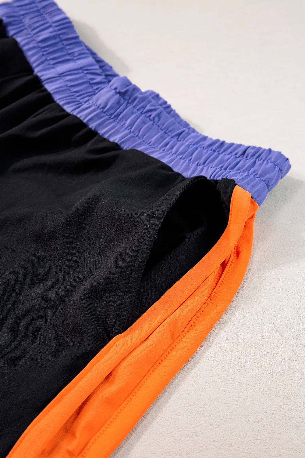 Black Colorblock Cap Sleeve Tee and Wide Leg Pants Set