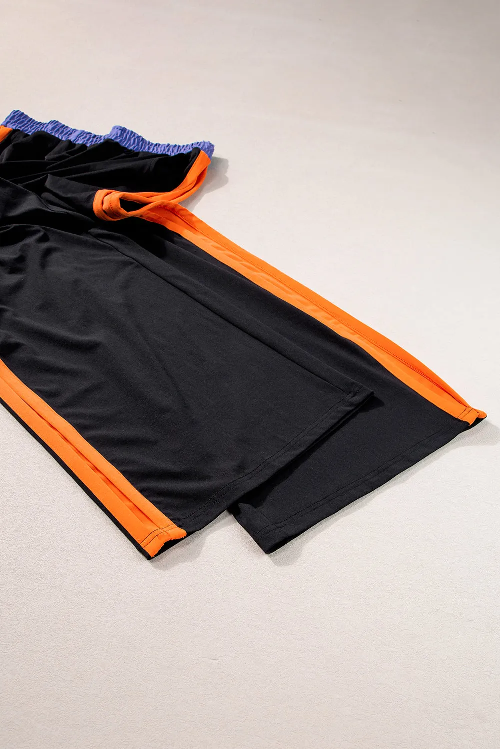 Black Colorblock Cap Sleeve Tee and Wide Leg Pants Set