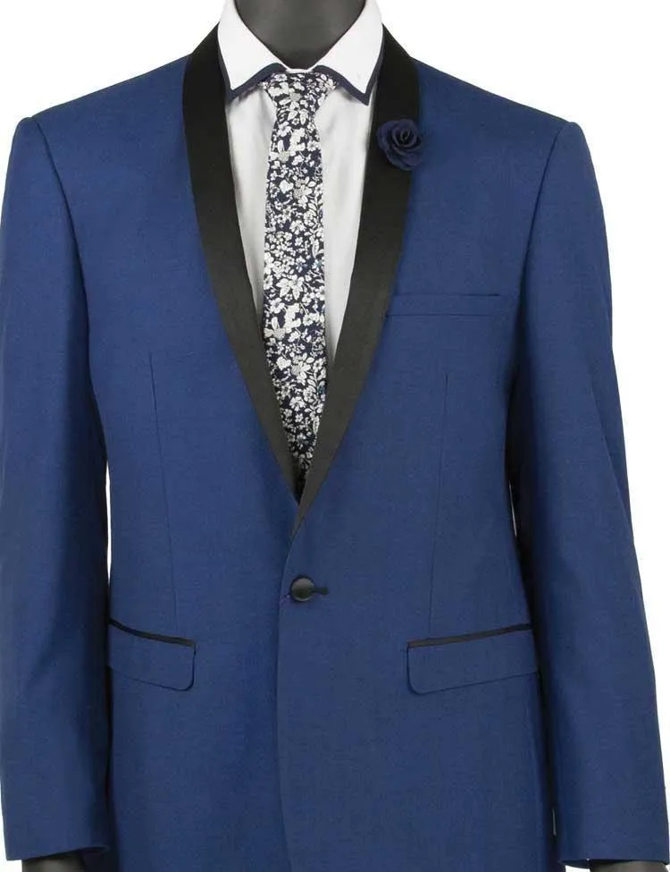 Blue Slim Fit Narrow Black Shawl Lapel Tuxedo