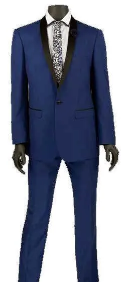 Blue Slim Fit Narrow Black Shawl Lapel Tuxedo