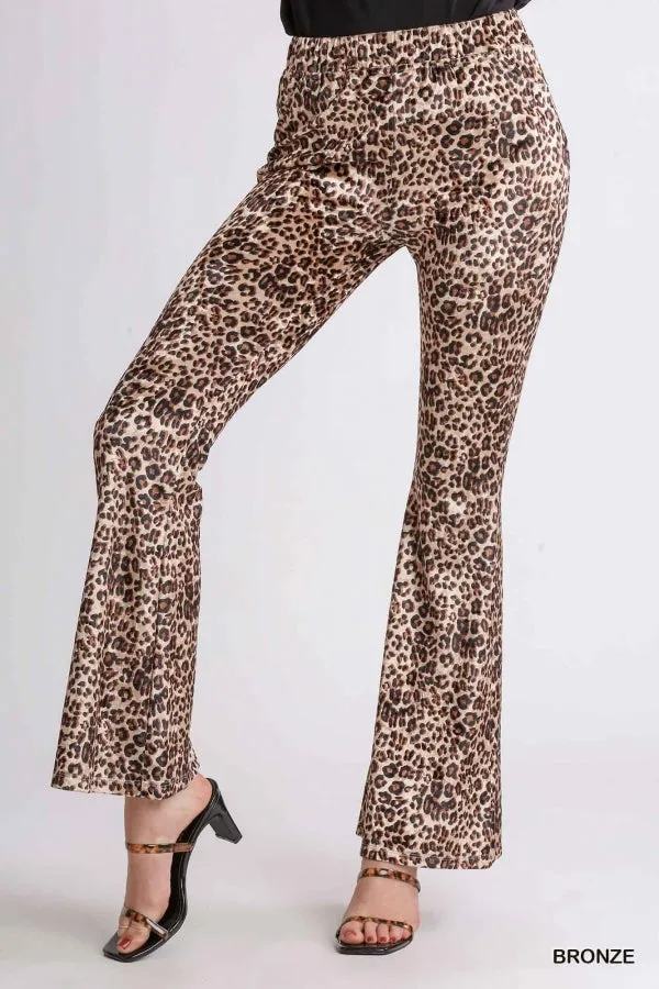 Bronze Animal Print Velvet Flare Leg Pant