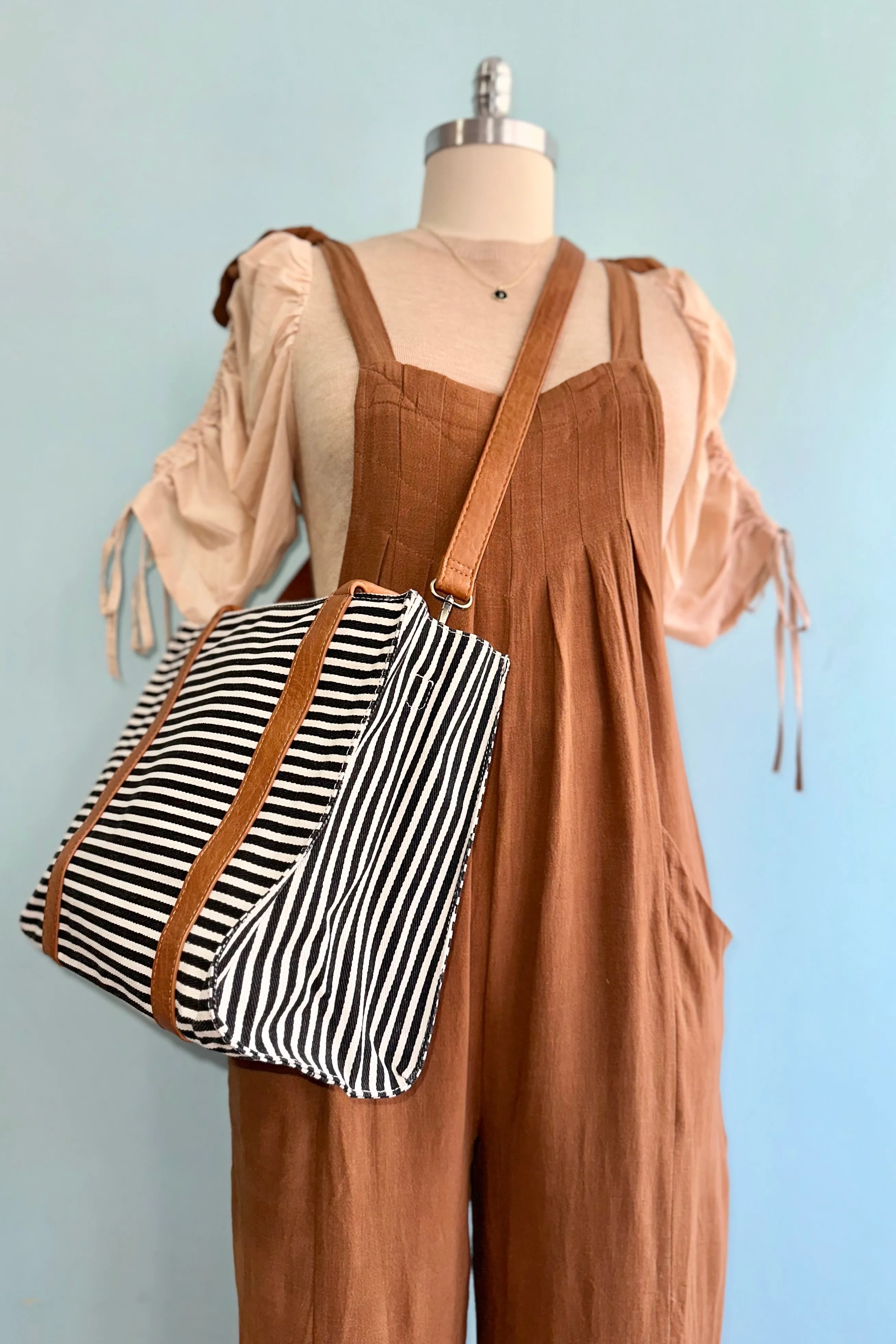 Brown Linen Tie Shoulder Jumpsuit