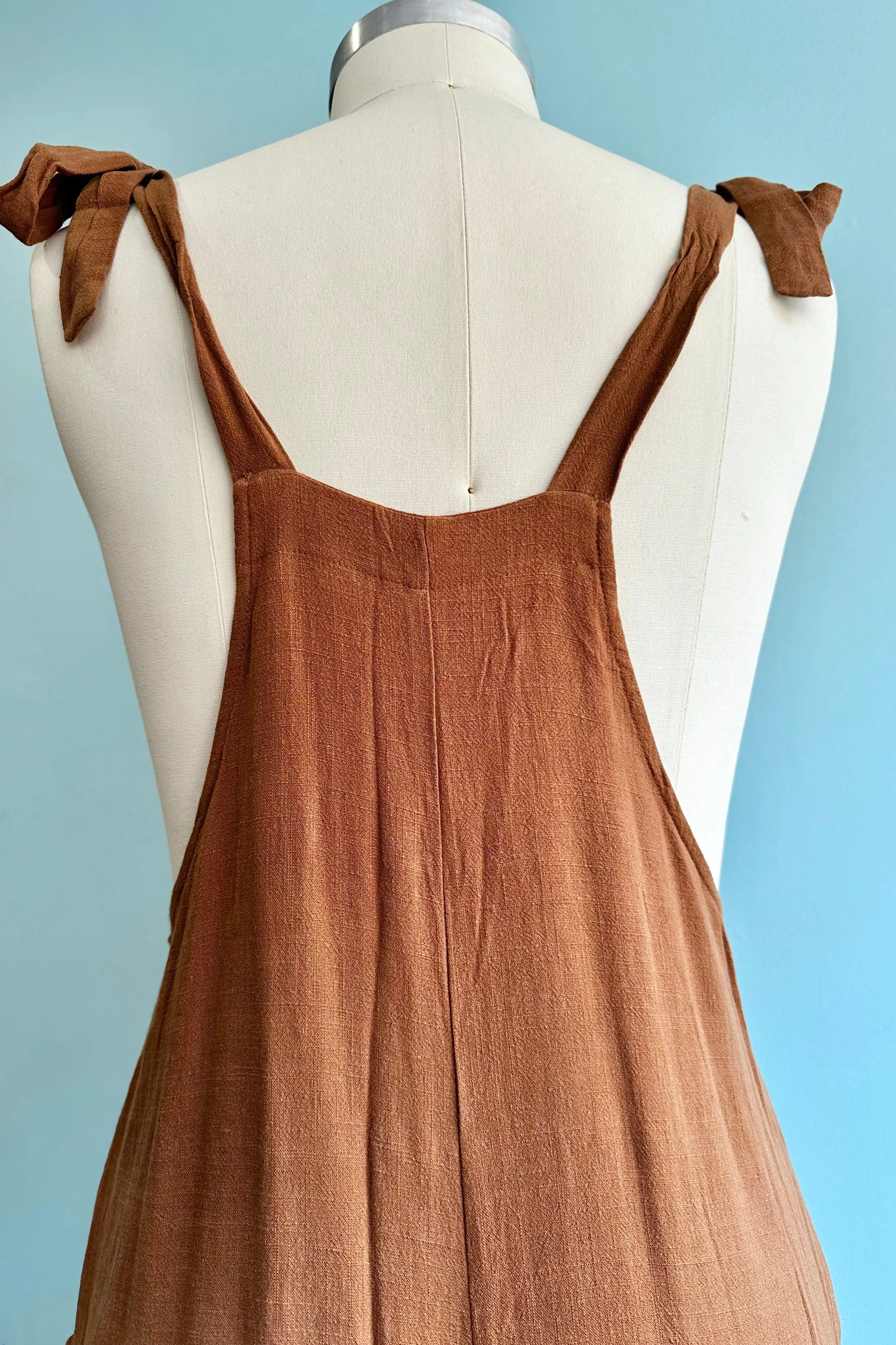 Brown Linen Tie Shoulder Jumpsuit