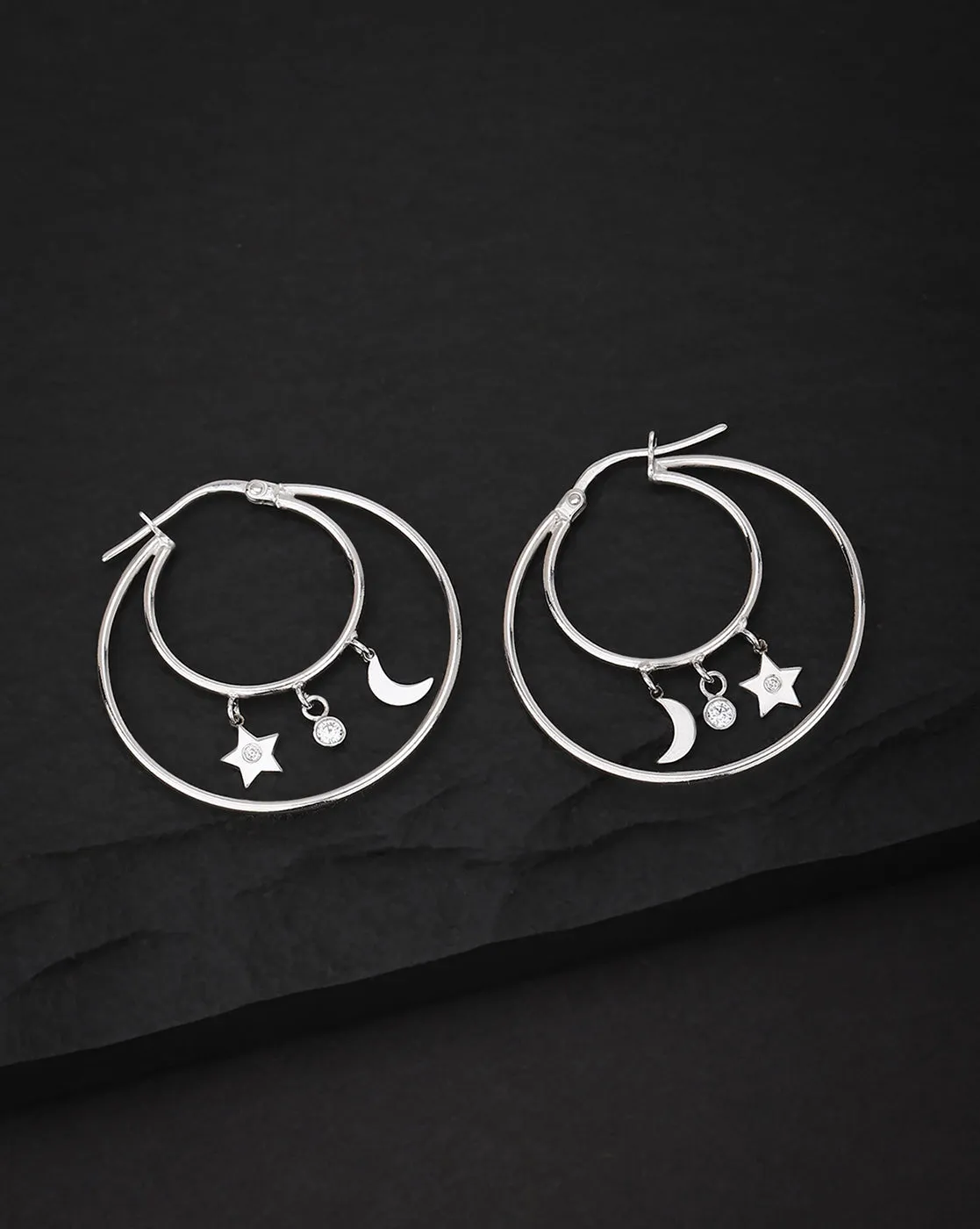 Carlton London Gold Plated Star With Crescent Hoop Earring For Women