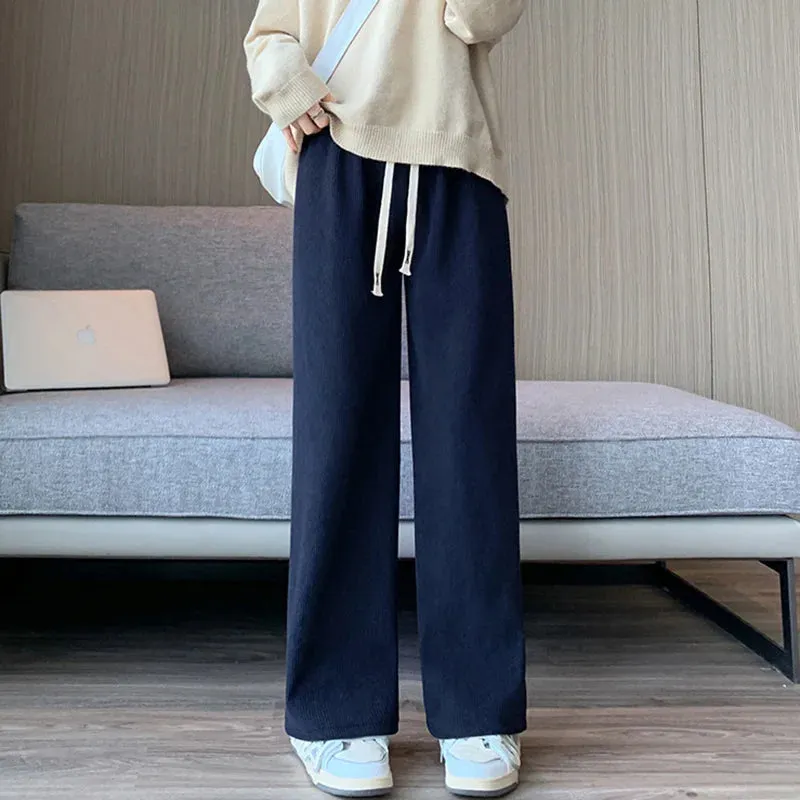 Casual Women Long Thick Pants Autumn Winter High Waist Wide Leg Pants Thicken Female Straight Long Pants Trousers