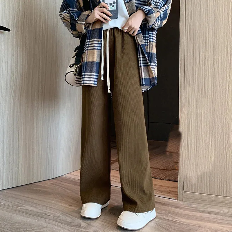 Casual Women Long Thick Pants Autumn Winter High Waist Wide Leg Pants Thicken Female Straight Long Pants Trousers