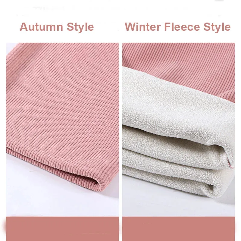 Casual Women Long Thick Pants Autumn Winter High Waist Wide Leg Pants Thicken Female Straight Long Pants Trousers