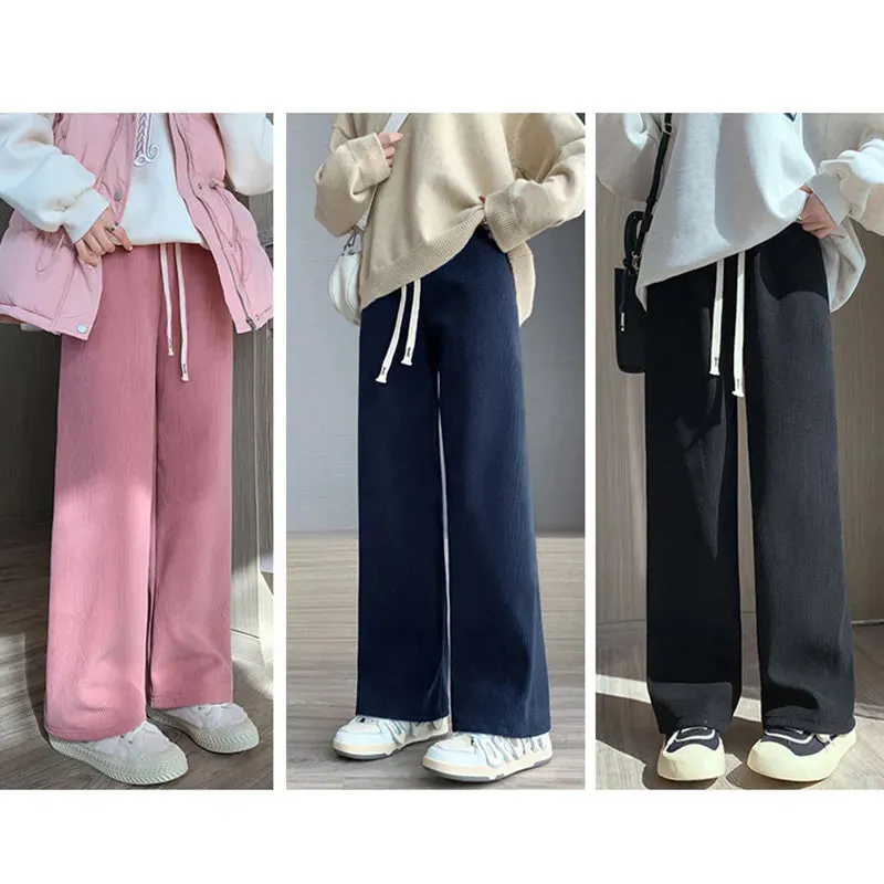 Casual Women Long Thick Pants Autumn Winter High Waist Wide Leg Pants Thicken Female Straight Long Pants Trousers