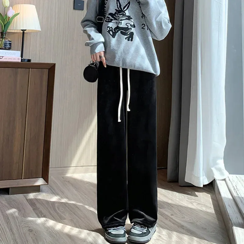 Casual Women Long Thick Pants Autumn Winter High Waist Wide Leg Pants Thicken Female Straight Long Pants Trousers