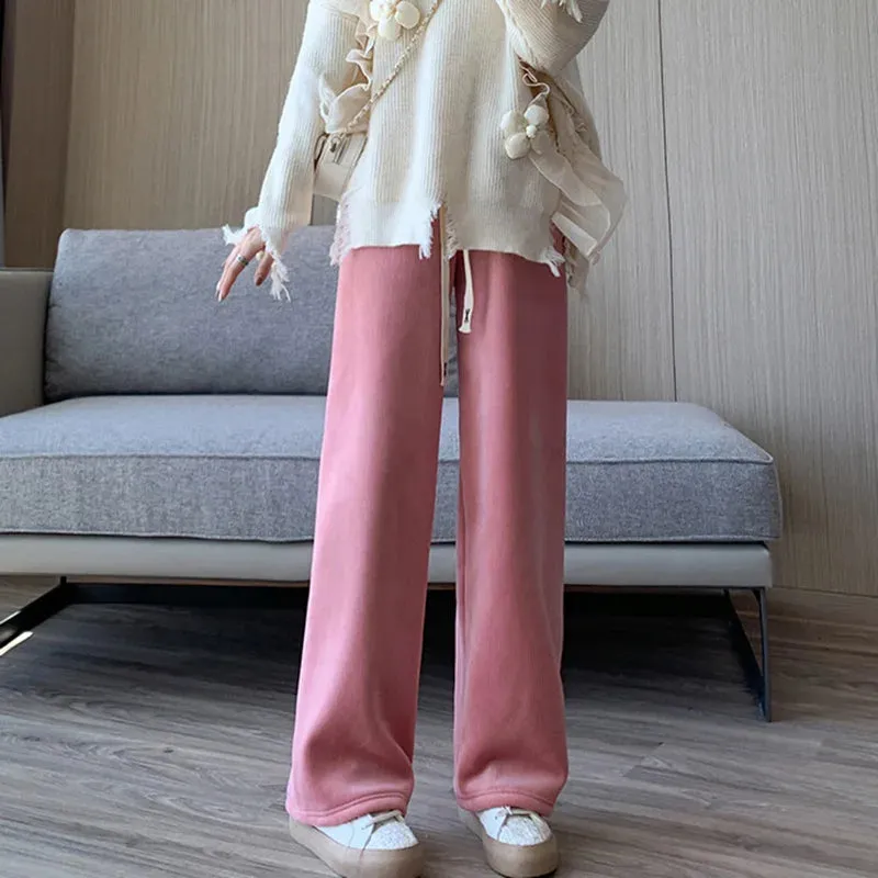 Casual Women Long Thick Pants Autumn Winter High Waist Wide Leg Pants Thicken Female Straight Long Pants Trousers