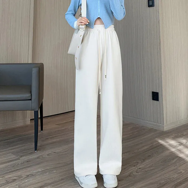 Casual Women Long Thick Pants Autumn Winter High Waist Wide Leg Pants Thicken Female Straight Long Pants Trousers