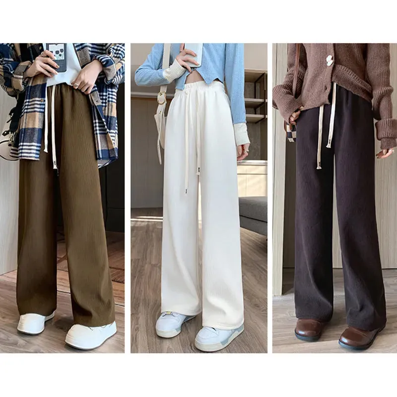Casual Women Long Thick Pants Autumn Winter High Waist Wide Leg Pants Thicken Female Straight Long Pants Trousers