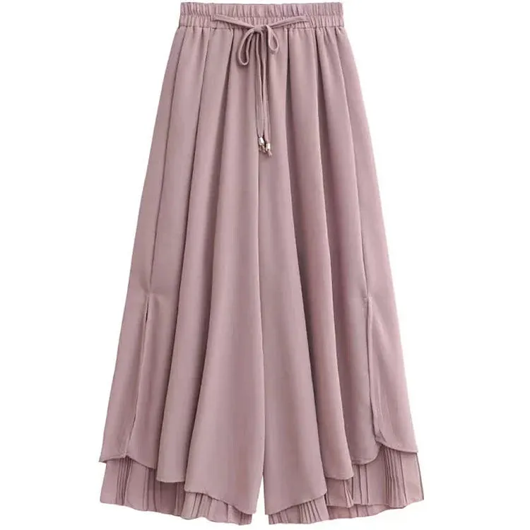 Chic Print T-Shirt Chiffon Split Wide Leg Pants Two Piece Set