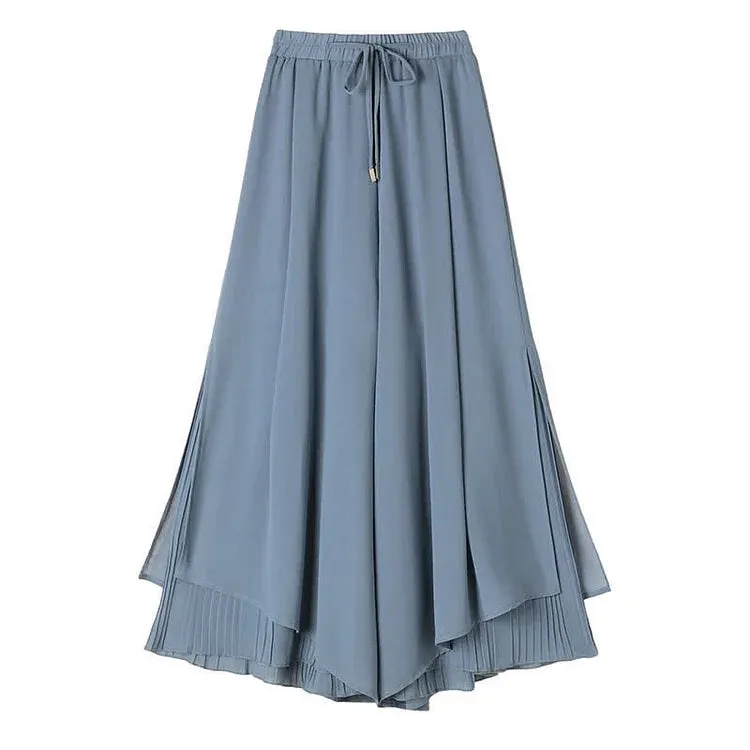 Chic Print T-Shirt Chiffon Split Wide Leg Pants Two Piece Set