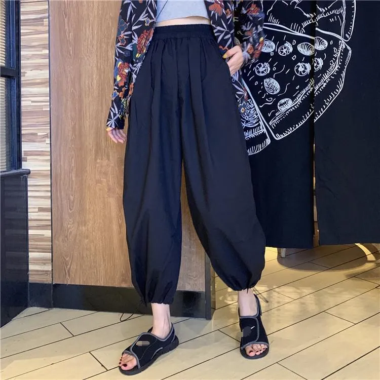 Comfy Solid Colors Elastic Waist Loose Harem Pants