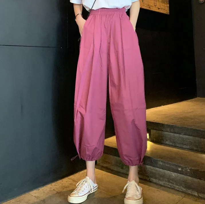 Comfy Solid Colors Elastic Waist Loose Harem Pants
