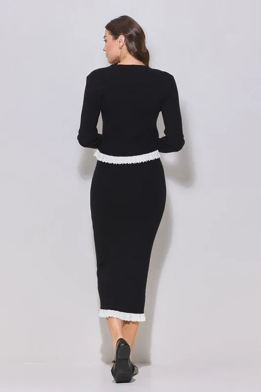 Contrast Ruffle Top and Skirt Set