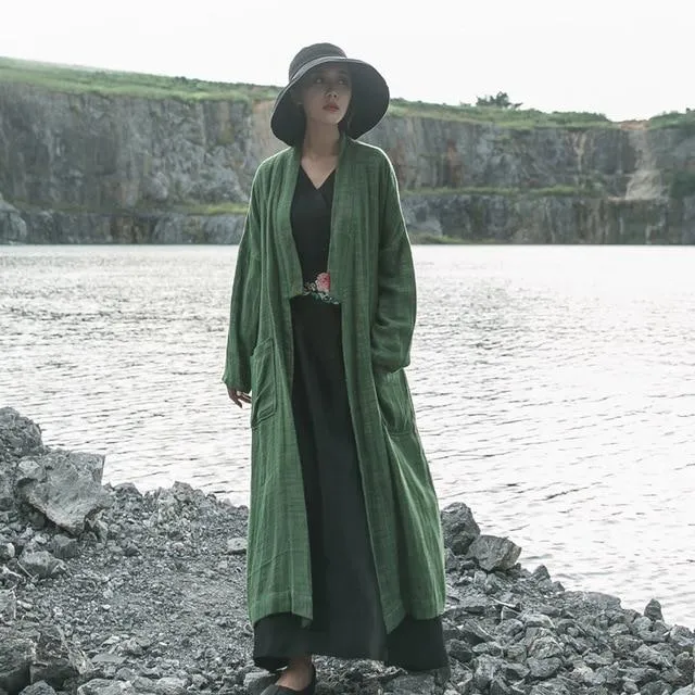Cotton and Linen Wrap Cardigan Coat