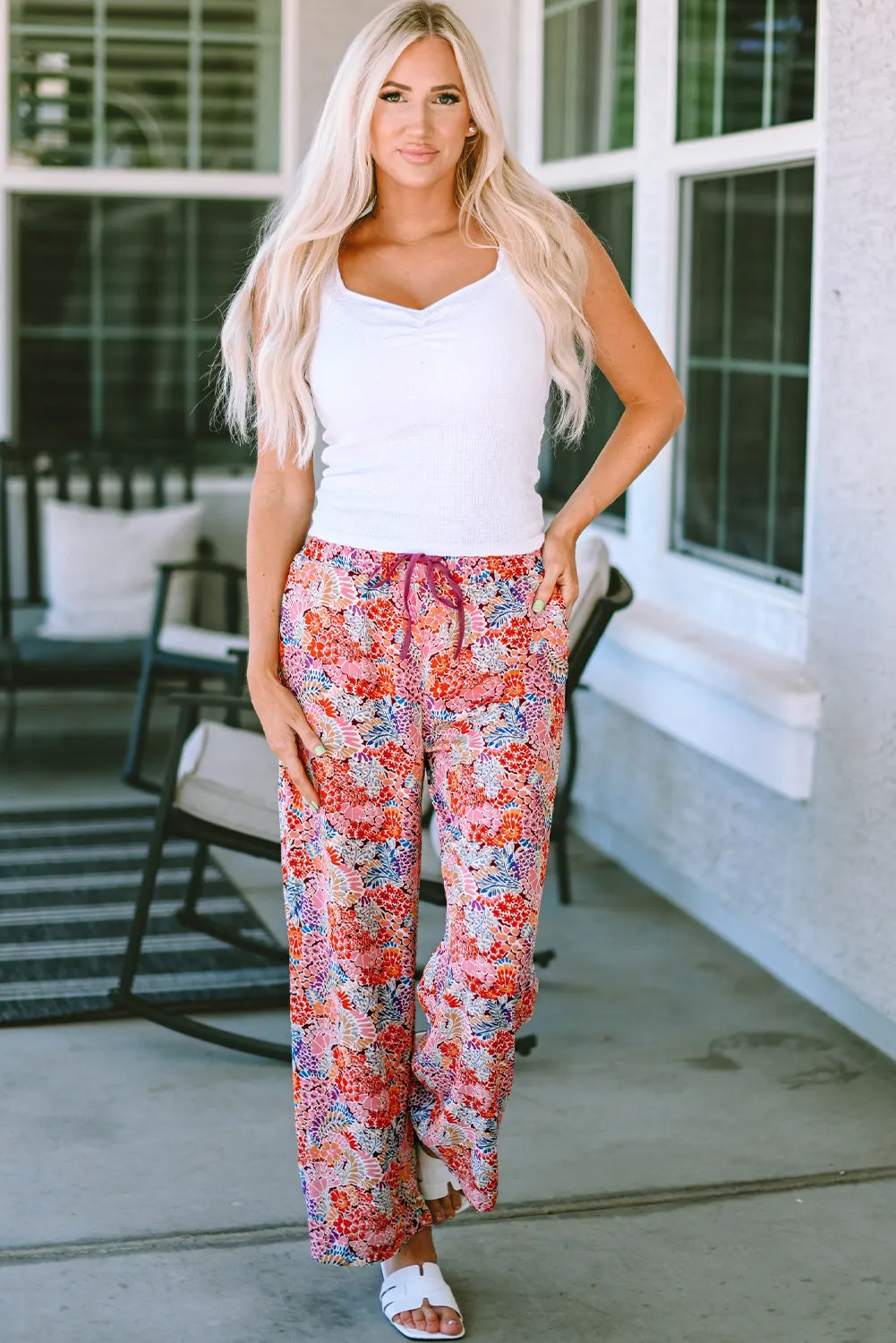 Drawstring Elastic Waist Casual Wide Leg Pants