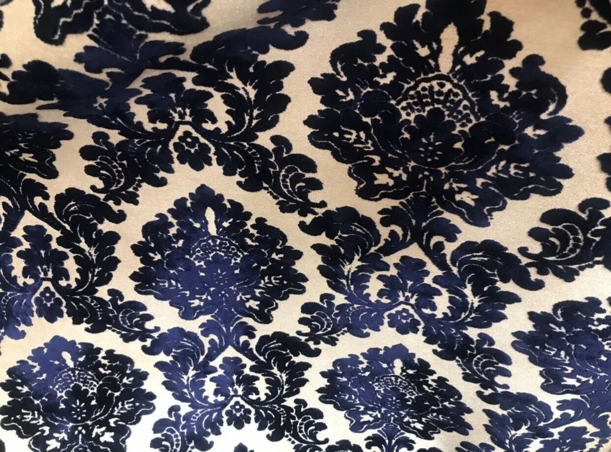 Duke Gabriel Designer Medallion Burnout Chenille Velvet Fabric - Royal Blue BTY
