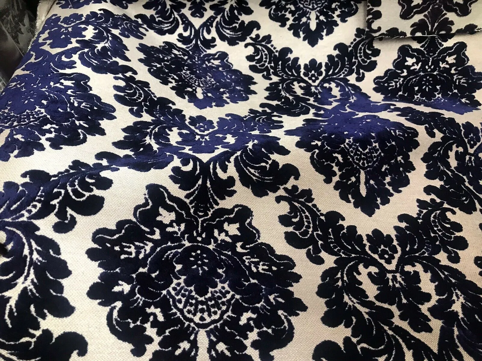 Duke Gabriel Designer Medallion Burnout Chenille Velvet Fabric - Royal Blue BTY