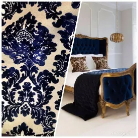 Duke Gabriel Designer Medallion Burnout Chenille Velvet Fabric - Royal Blue BTY